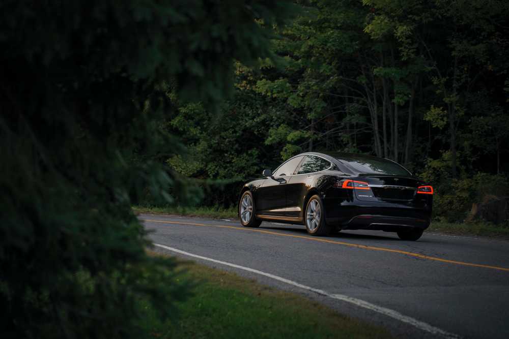Tesla driving through forest